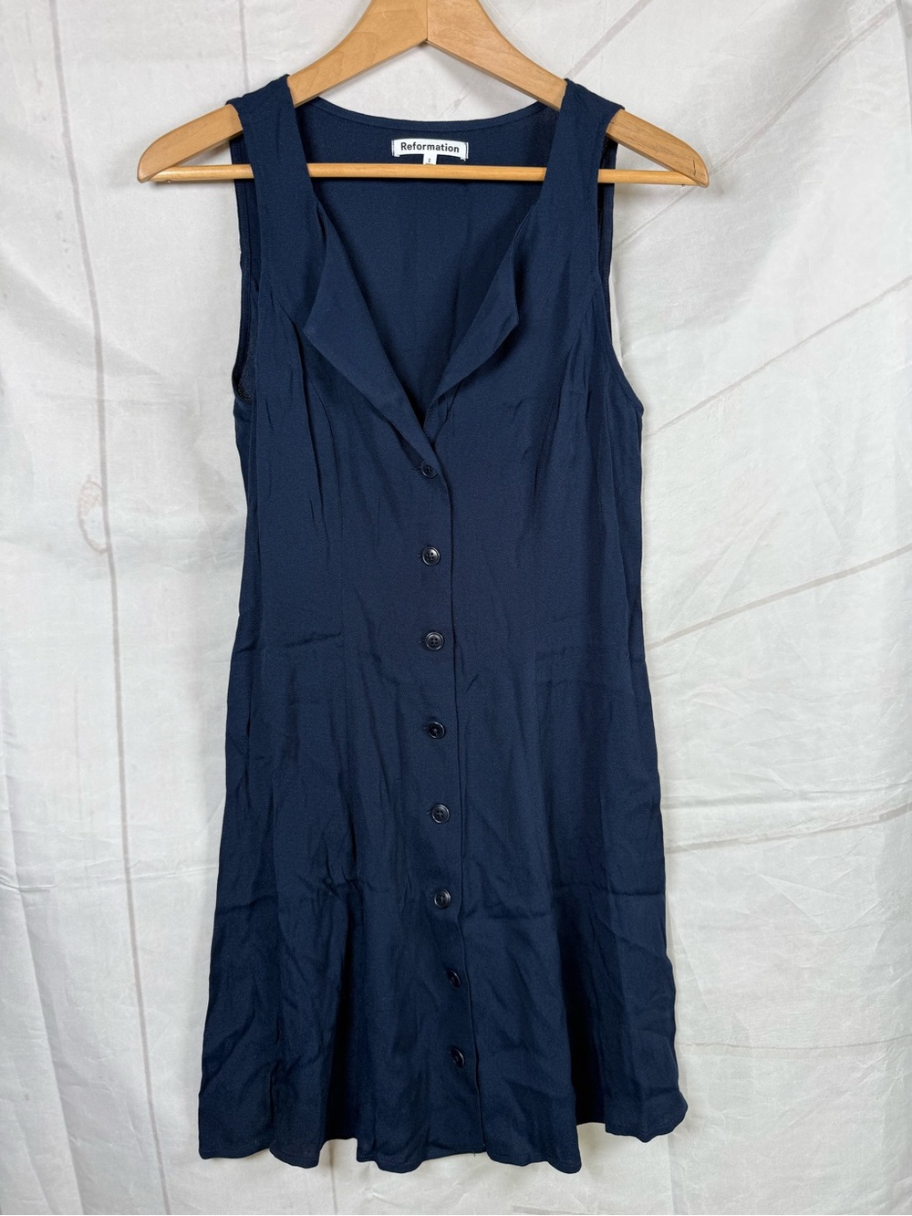 Reformation Rilynn Sleeveless Mini Dress-Button Front-Tie Size 2 Navy blue
